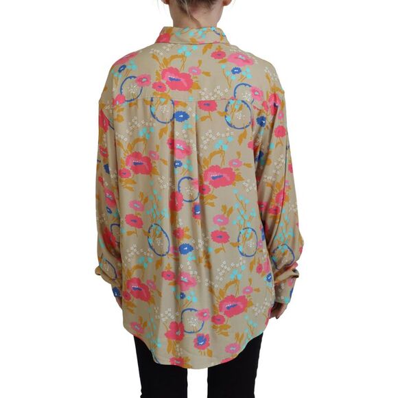 Dsquared² Beige Floral Collared Button Down Long Sleeves Women's Shirt - Picture 3 of 5